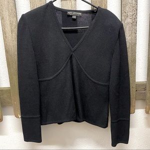 ST. JOHN BLACK V-NECK SWEATER NEW SMALL